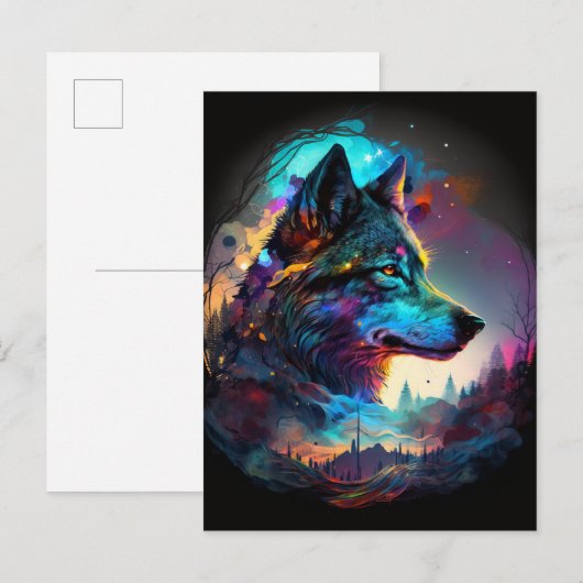 Wolf Surreal Fantasy Briefkaart (Voorkant / Achterkant)