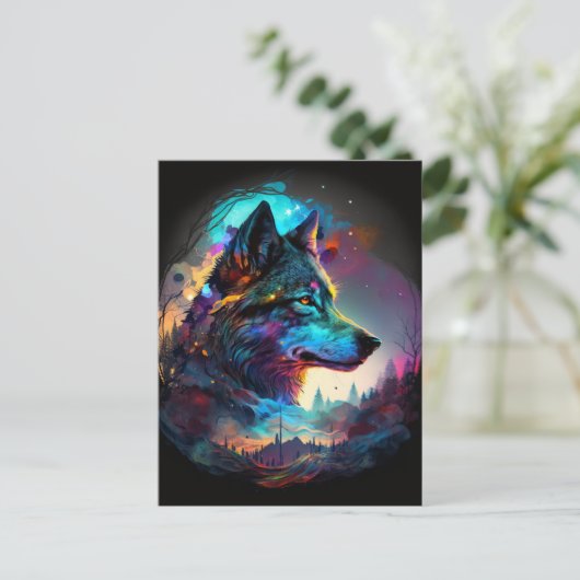 Wolf Surreal Fantasy Briefkaart (Staand voorkant)