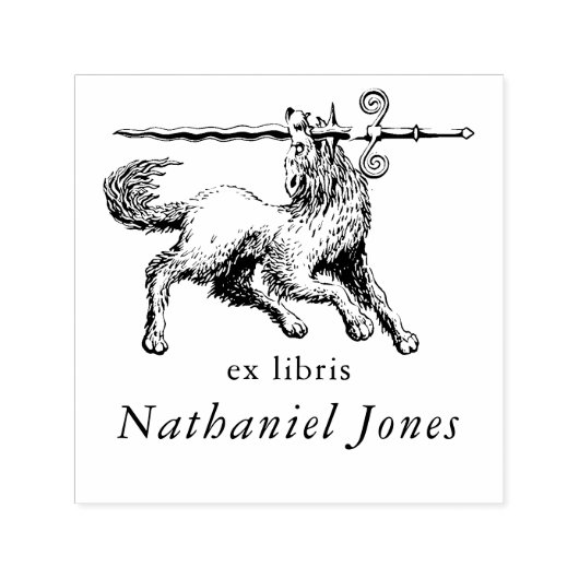 Wolf & Sword Mythische Boek Ex Libris Naam Zelfinktende Stempel (Design)
