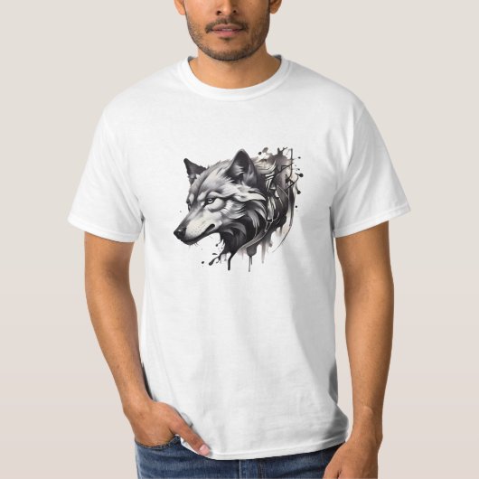 Wolf T-shirt Collectie Tattoo stijl Design (Voorkant)