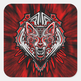 Wolf Tattoo Stijl Haida Kunst Vierkant Stickers Gl