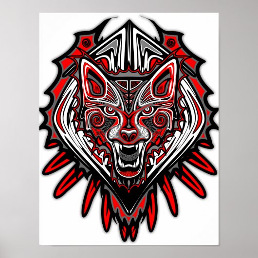 Wolf Tattoo Style Haida Art Poster Paper (Matte) (Voorkant)