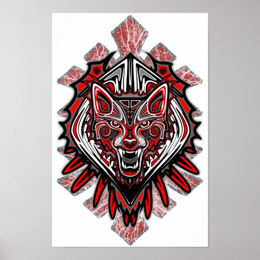 Wolf Tattoo Style Haida Art Poster Paper (Matte) (Voorkant)