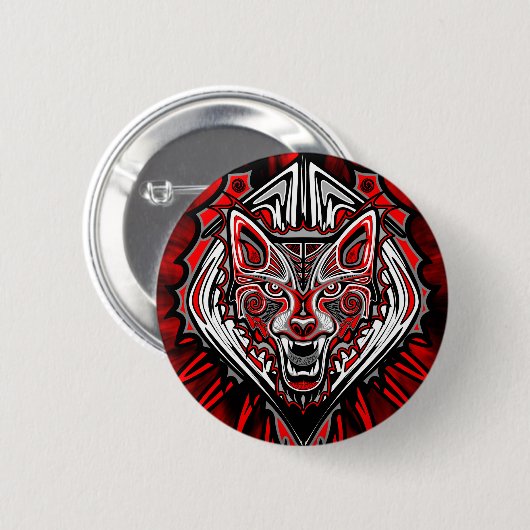 Wolf Tattoo Style Haida Art Round Button (Voorkant /achterkant)