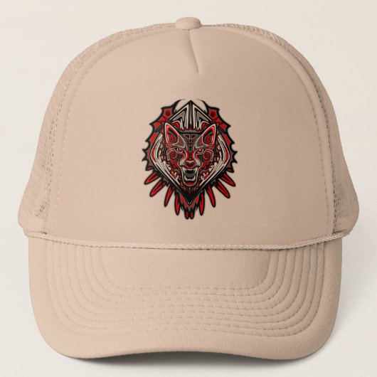 Wolf Tattoo Style Haida Art Trucker Hat Pet (Voorkant)