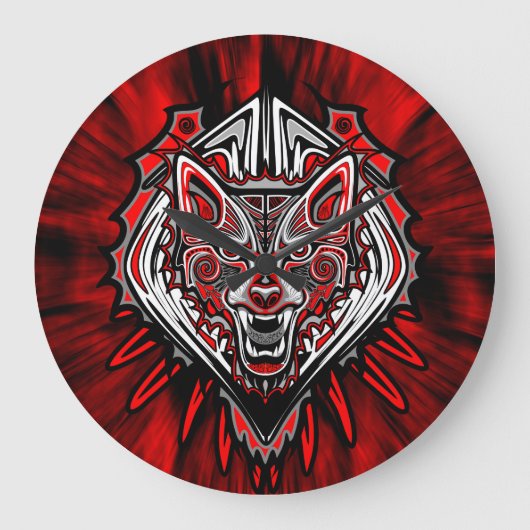 Wolf Tattoo Style Haida Art Wall klok (Voorkant)