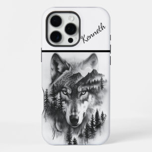 Wolf te midden van bergen en bos iPhone 16 pro max hoesje