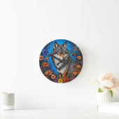 Wolf te midden van levendige bloemen ronde klok (Huis)