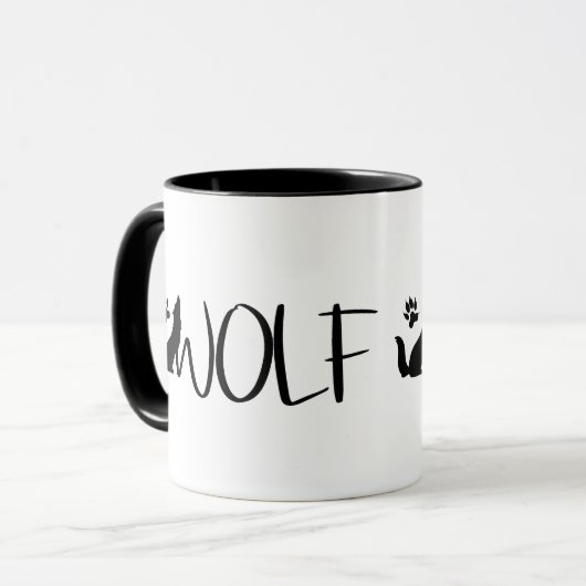 Wolf Text Grafische Logo Mok (Voorkant links)