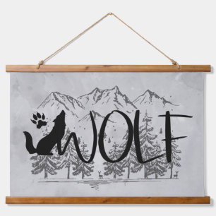 Wolf Text Graphic Animal Natuur Mountains Hangend Wandkleed