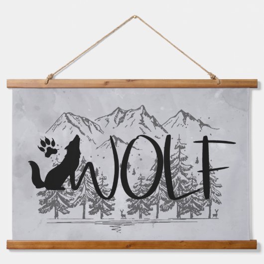 Wolf Text Graphic Animal Natuur Mountains Hangend Wandkleed (Voorkant)