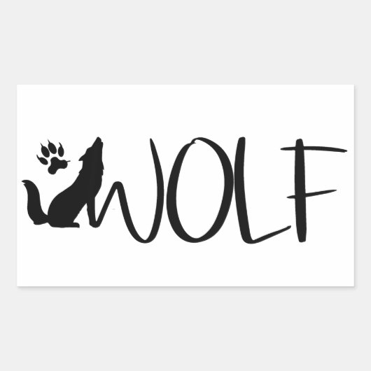 Wolf Text Graphic Logo Rechthoekige Sticker (Voorkant)