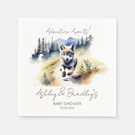 Wolf thema avontuur wacht baby shower servies servet (Voorkant)