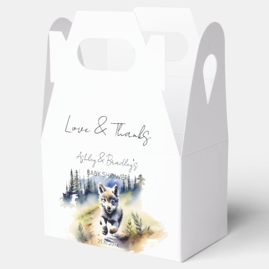 Wolf thema avontuur wacht op baby shower bedankdoosjes (Geopend)