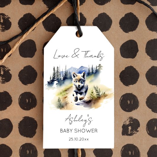 Wolf thema avontuur wacht op baby shower gunst cadeaulabel