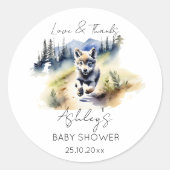 Wolf thema avontuur wacht op baby shower gunst ronde sticker (Voorkant)