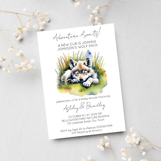 Wolf thema avontuur wacht op baby shower kaart