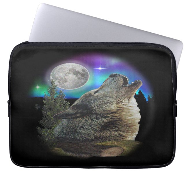 Wolf tijdens de nacht laptop sleeve (Voorkant)