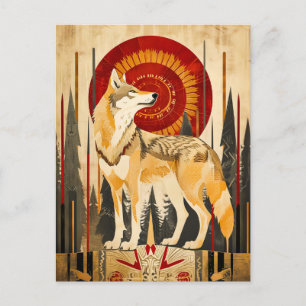 Wolf Totem – Bewaker in Deco Stijl Briefkaart