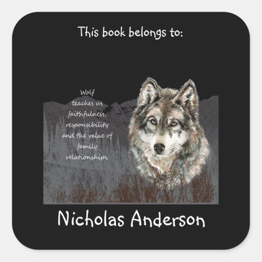 Wolf Totem Dier Spirit Gids Boekplaat Vierkante Sticker (Voorkant)
