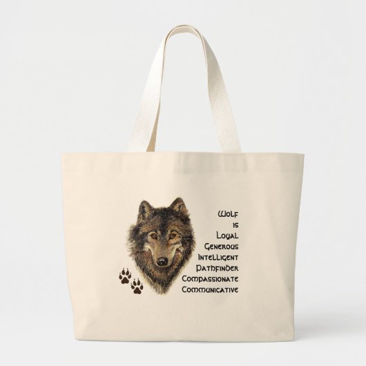 Wolf Totem, Dierengids Inspirerend Grijze Wolf Grote Tote Bag (Voorkant)