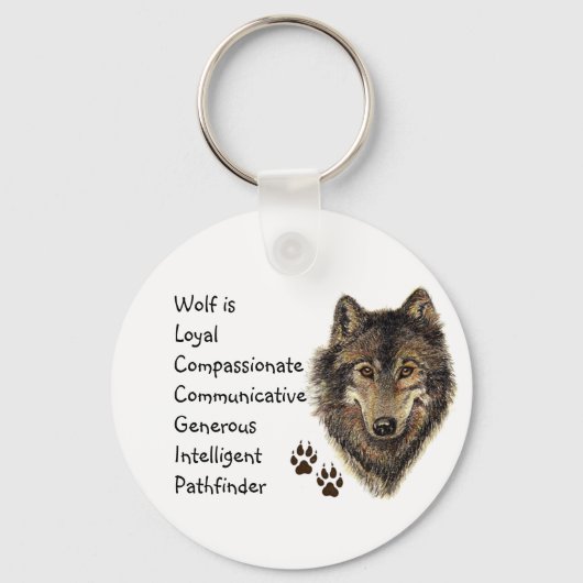 Wolf Totem, Dierengids Inspirerend Grijze Wolf Sleutelhanger (Voorkant)
