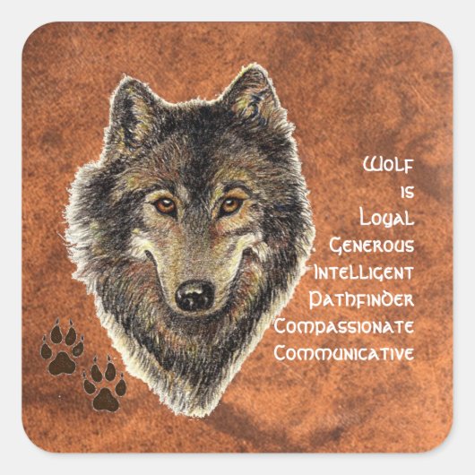 Wolf Totem, Dierengids Inspirerend Symbool Vierkante Sticker (Voorkant)