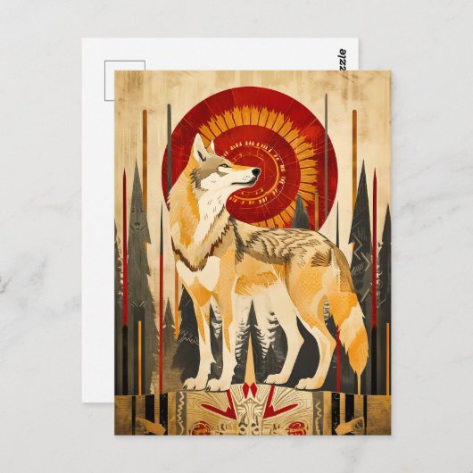 Wolf Totem – Guardian in Deco Style Briefkaart (Voorkant / Achterkant)