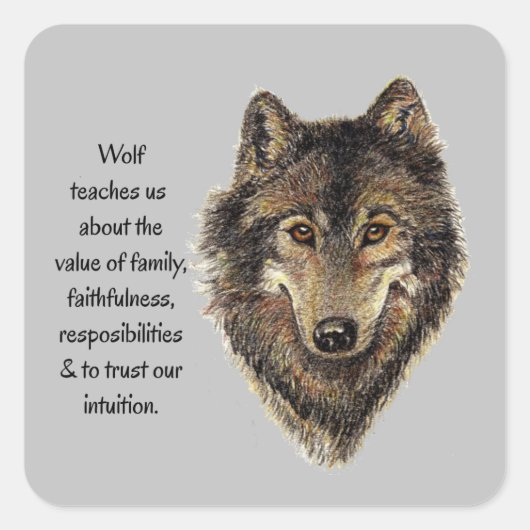 Wolf totem Inspirerend Spirit Animal Vierkante Sticker (Voorkant)