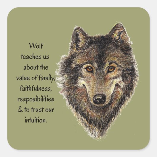 Wolf totem Inspirerend Spirit Animal Vierkante Sticker (Voorkant)