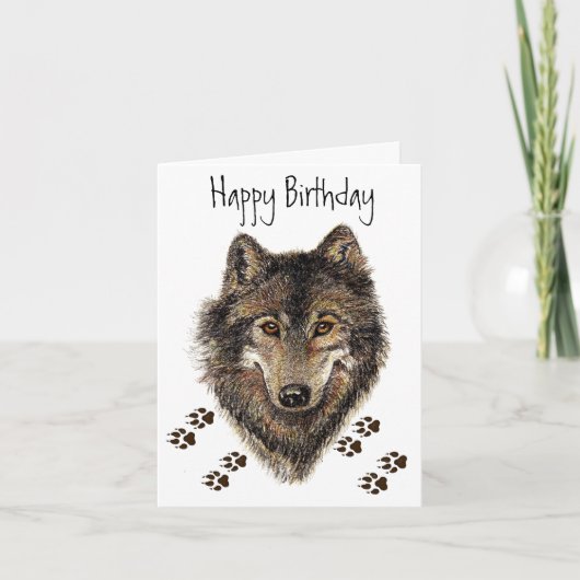 Wolf Tracks Animal Birthday Card Kaart (Voorkant)