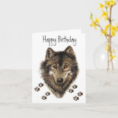 Wolf Tracks Animal Birthday Card Kaart (Gele Bloem)