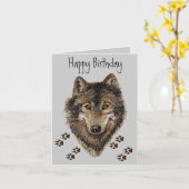 Wolf Tracks Animal Birthday Card Kaart (Gele Bloem)