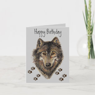 Wolf Tracks Animal Birthday Card Kaart