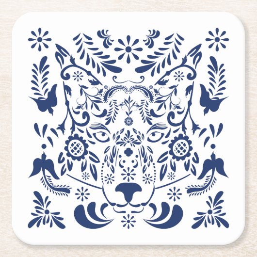 Wolf traditionele folk ornament Papier Onderzetter (Voorkant)