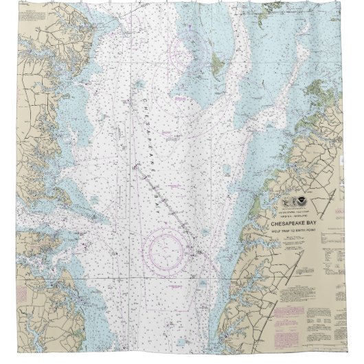 Wolf Trap naar Smith Point Nautical Chart Douchegordijn (Voorkant)