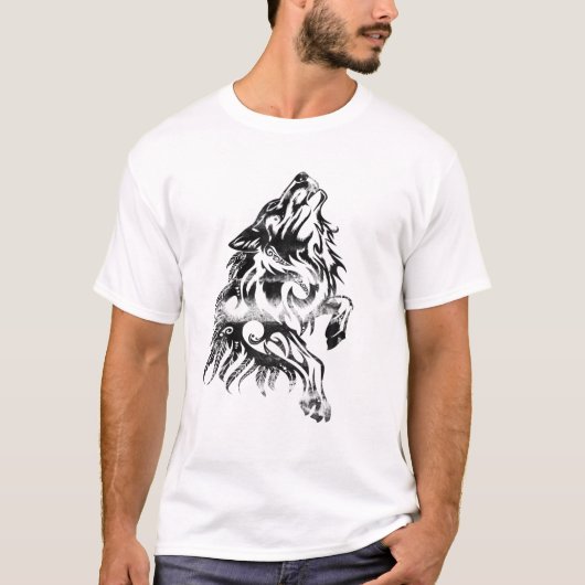 Wolf Tribal Tattoo Wolf Head Animal Design Wild Na T-shirt (Voorkant)