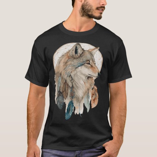 Wolf Tribal Waterverf Wolf Dream Catcher T-shirt (Voorkant)