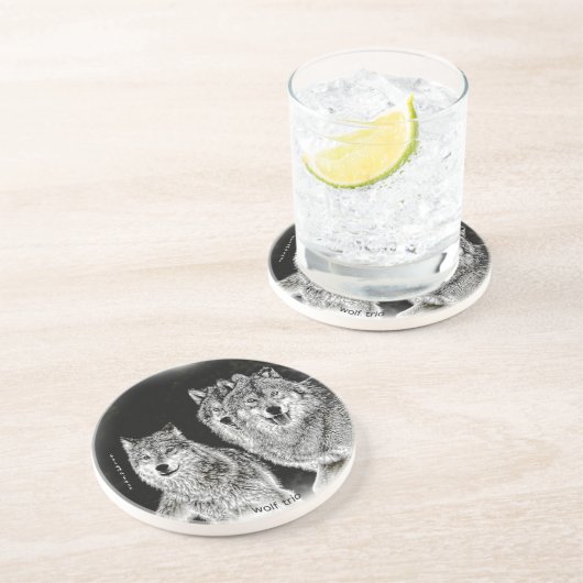 Wolf Trio Zandsteen Onderzetter (Zijkant)