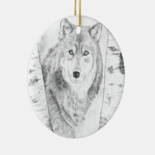 Wolf tussen berkenbomen keramisch ornament (Rechts)