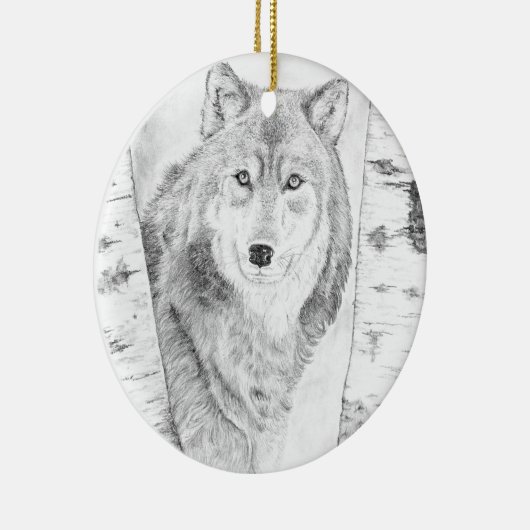 Wolf tussen berkenbomen keramisch ornament (Rechts)
