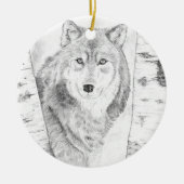Wolf tussen berkenbomen keramisch ornament (Voorkant)