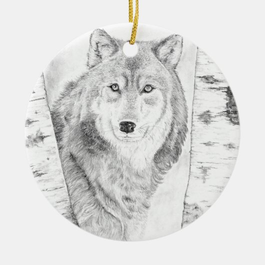 Wolf tussen berkenbomen keramisch ornament (Voorkant)