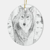 Wolf tussen berkenbomen keramisch ornament (Links)