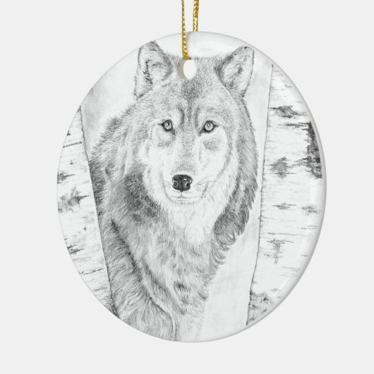 Wolf tussen berkenbomen keramisch ornament (Links)