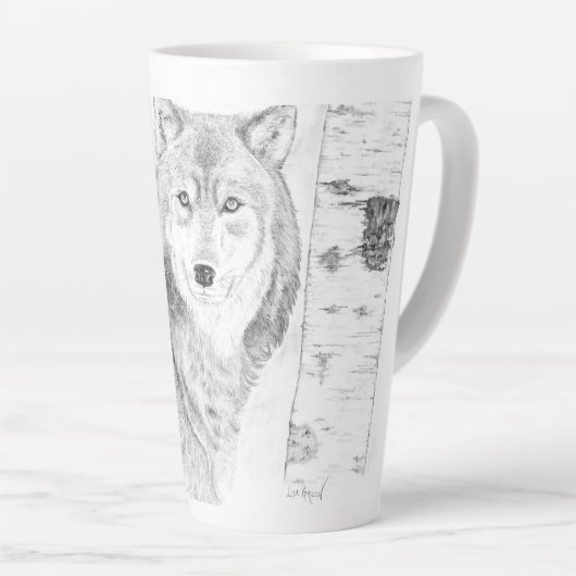 Wolf tussen berkenbomen Latte Mok (Rechterhoek)