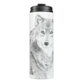 Wolf tussen berkenbomen op thermale fles