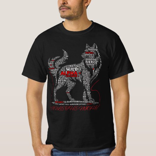 Wolf Typography Kunst | Regel van de Nacht | Alpha T-shirt (Voorkant)