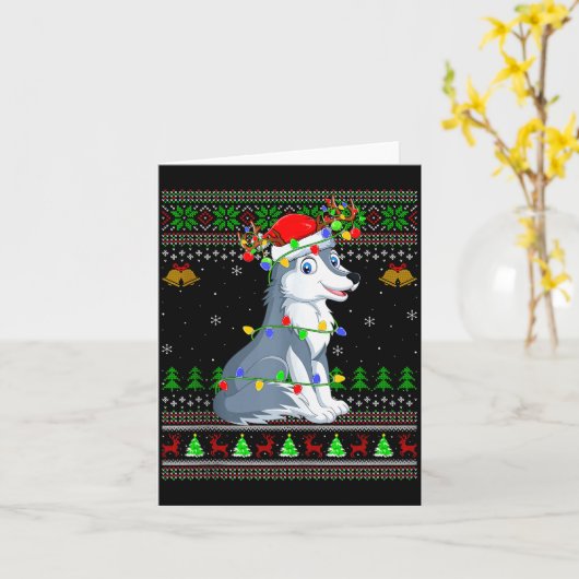 Wolf Ugly Christmas Sweaters Holiday Santa Cute Xm Kaart (Gele Bloem)