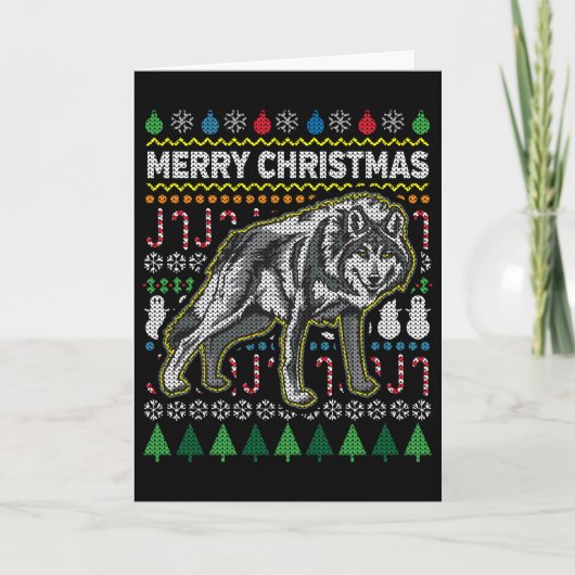 Wolf Ugly KerstSweater Wildlife Series Feestdagen Kaart (Voorkant)